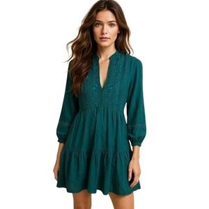 Sachin & Babi Teal Embroidered Boho Mini Dress – Size M